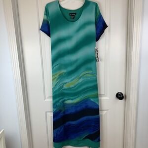 Mille Gabrielle Women's 18 Maxi Dress, Vibrant  Green And Blue Beach, Romantic